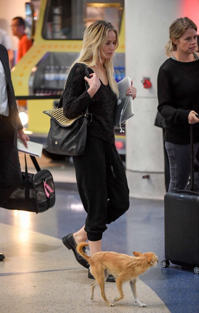 Jennifer Lawrence at Airport With Her Dog Pippi in NYC
