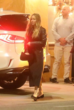 Jennifer Lawrence - In a black leather jacket out for dinner in Los Angeles