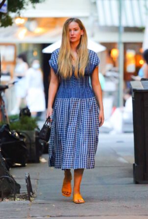 Jennifer Lawrence - In a blue dress seen at Cafe Cluny restaurant in New York