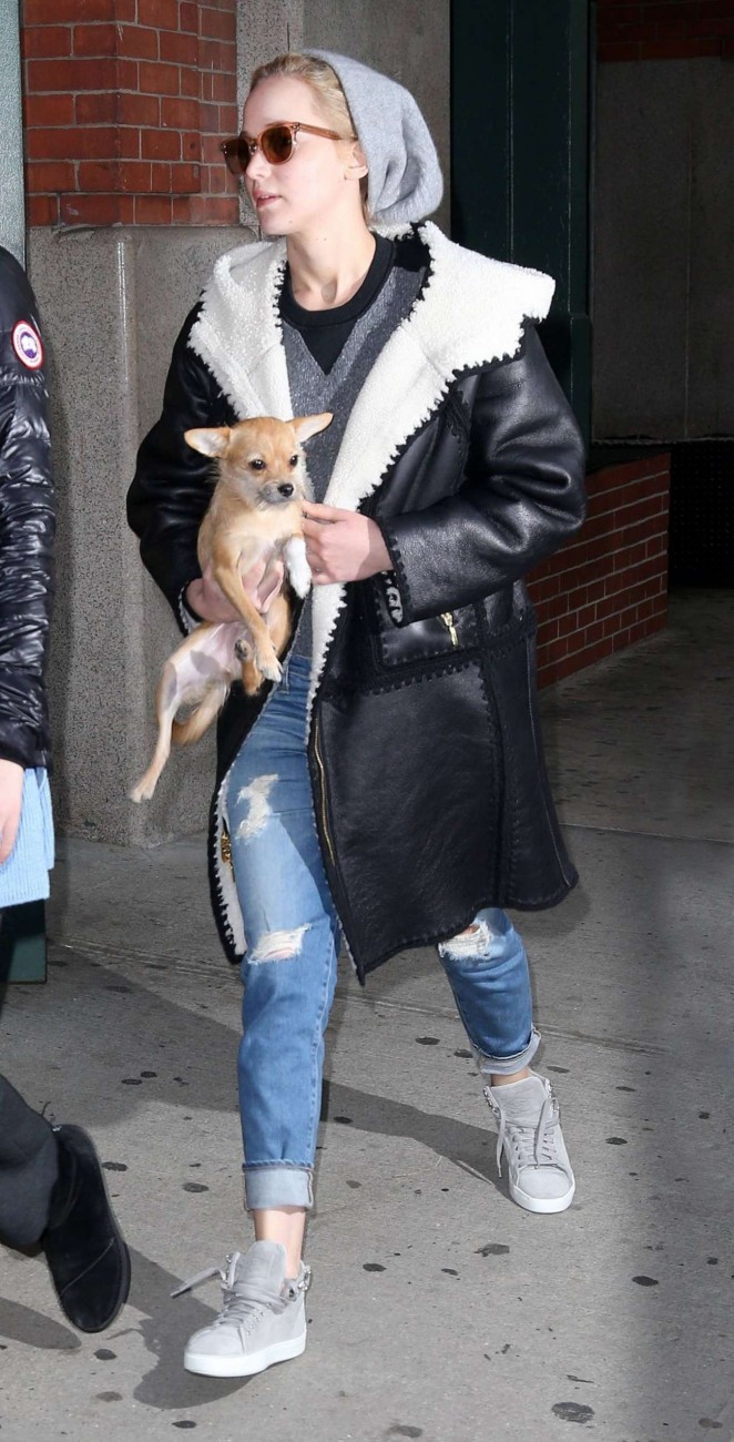 Jennifer Lawrence in Ripped Jeans out in New York