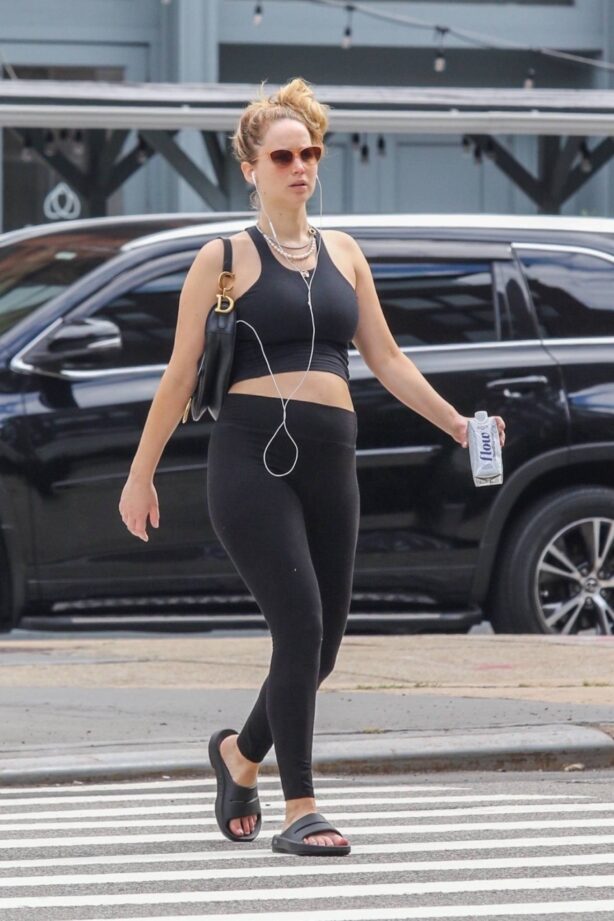 Jennifer Lawrence - In spandex while heading to a work out session in New York