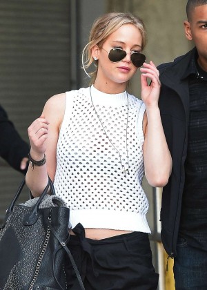 Jennifer Lawrence in White Shirt Out in New York