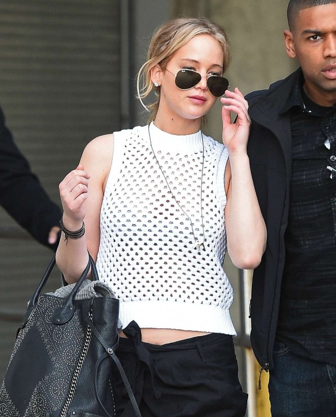 Jennifer Lawrence in White Shirt Out in New York