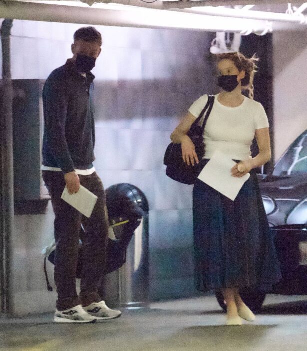 Jennifer Lawrence - Pictured with her newborn baby while out in Los Angeles