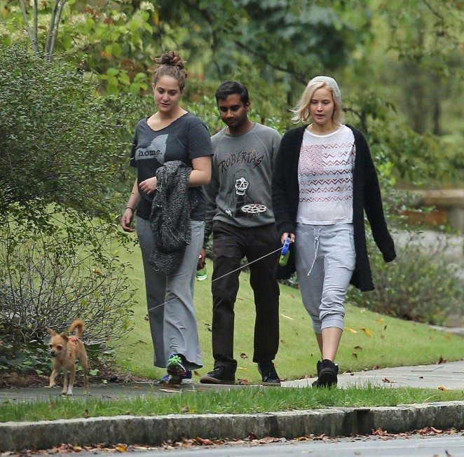 Jennifer Lawrence walking her dog in Atlanta