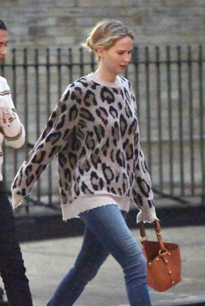 Jennifer Lawrence - Wears Leopard Print Sweater While Out in New York City