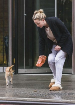 Jennifer Lawrence with her dog Pippi in New York