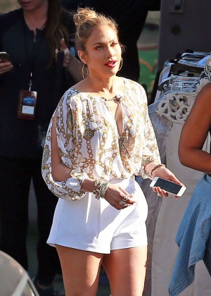 Jennifer Lopez in White Shorts at 'American Idol' Taping in West Hollywood