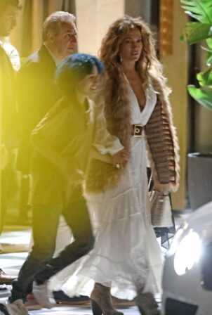 Jennifer Lopez - In a white dress out for dinner with her daughter in Hollywood
