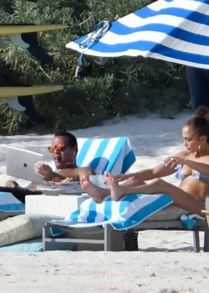 Jennifer Lopez in Bikini with Alex Rodriguez on the beach in the Bahamas