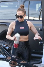Jennifer Lopez in Black Tights and Top - Outside a yoga studio in Miami