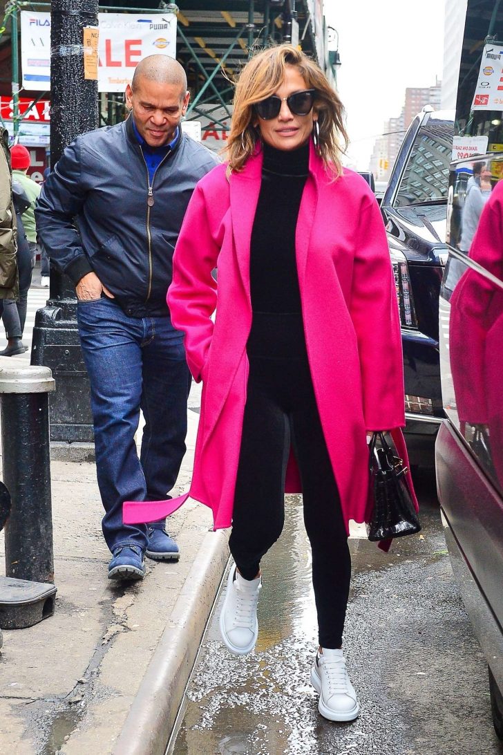 Jennifer Lopez in Pink Coat - Out in New York