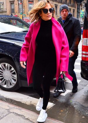 Jennifer Lopez in Pink Coat – Out in New York | GotCeleb