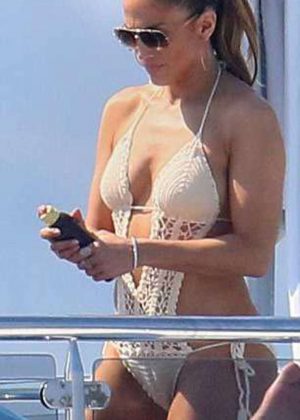 Jennifer Lopez in Swimsuit on a yacht in France