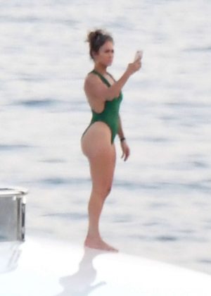 Jennifer Lopez in Swimsuit on the boat in Italy
