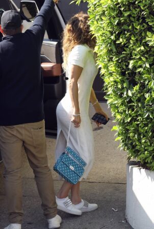 Jennifer Lopez - In white dress arriving for a photo shoot in Los Angeles