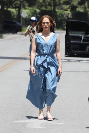 Jennifer Lopez - Seen in a blue dress while run a errands in Los Angeles