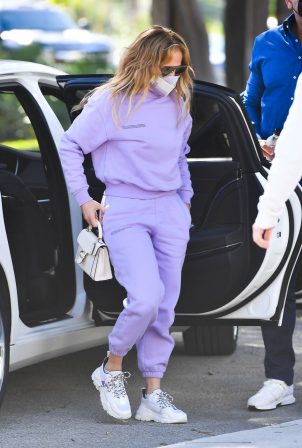Jennifer Lopez - Seen wearing a lilac tracksuit in Miami