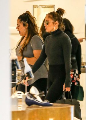 Jennifer Lopez shopping with her assistant at Barneys NY in LA