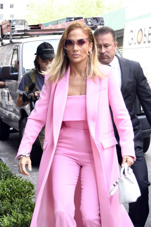 Jennifer Lopez - Wearing all pink business suit out in New York City