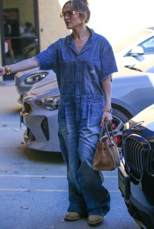 Jennifer Lopez - Wearing denim jumpsuit while out in Hollywood