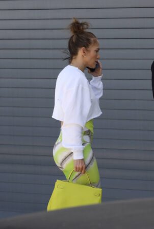 Jennifer Lopez - Wearing striped leggings in Los Angeles