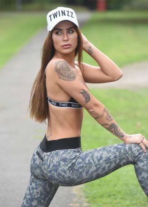 Jennifer Thompson working out in the park in England