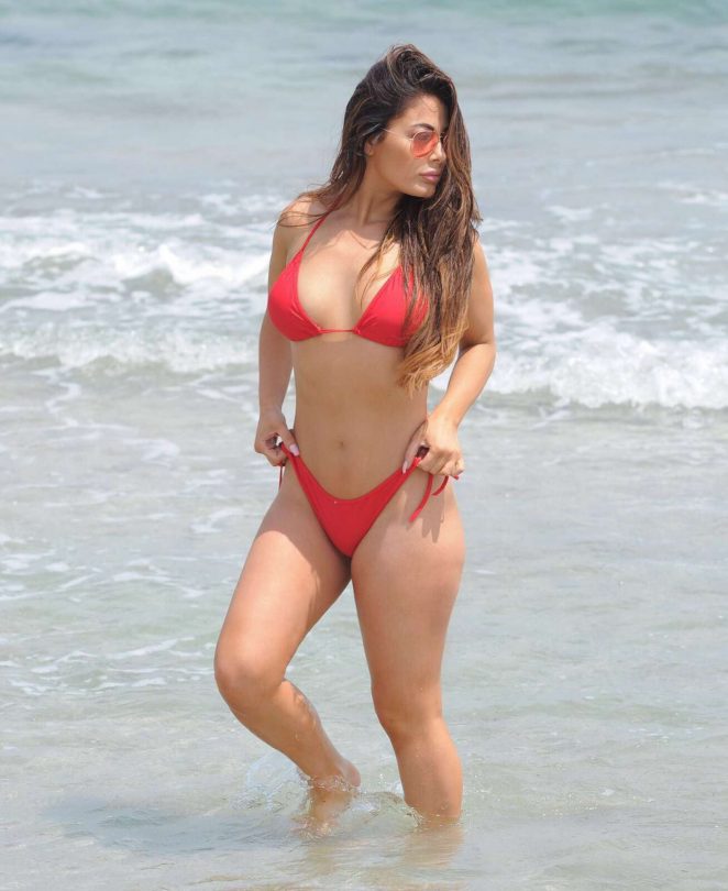 Jess Hayes in Red Bikini at the beach in Ibiza
