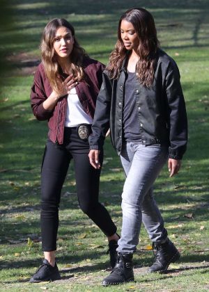 Jessica Alba and Gabrielle Union - On 'L.A.'s Finest' set in Los Angeles