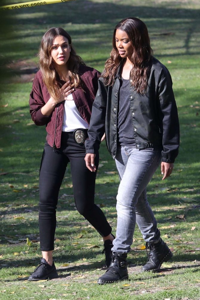 Jessica Alba and Gabrielle Union - On 'L.A.'s Finest' set in Los Angeles