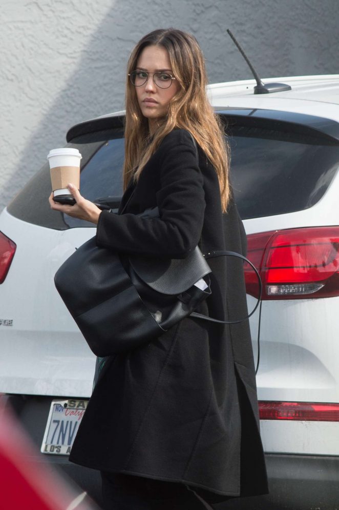 Jessica Alba in Black Coat out in Los Angeles