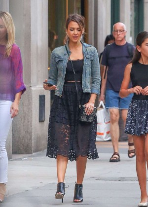 Jessica Alba in Black Dress Out in New York