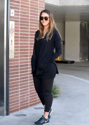 Jessica Alba in Black out in Los Angeles