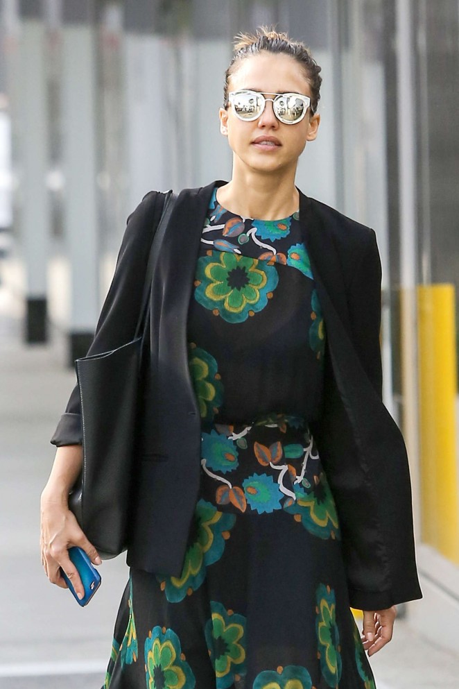 Jessica Alba in Floral Dress Out in Beverly Hills