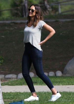 Jessica Alba in Jeans at a park in Beverly Hills