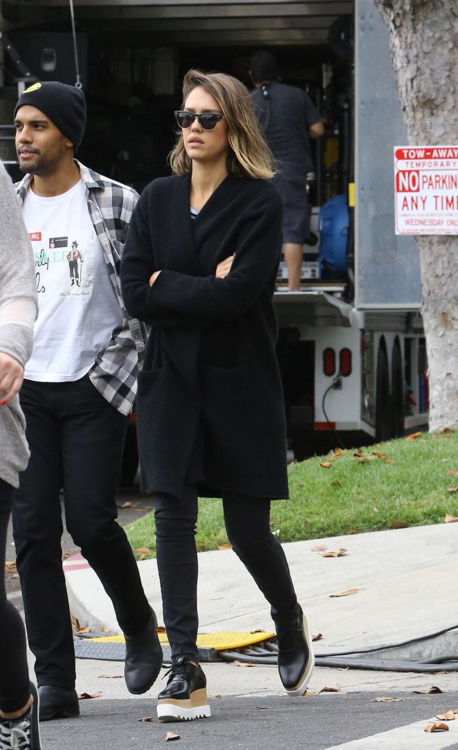 Jessica Alba in Black Sweater ans Jeans Out in LA