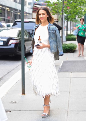 Jessica Alba in White Dress Out in NYC
