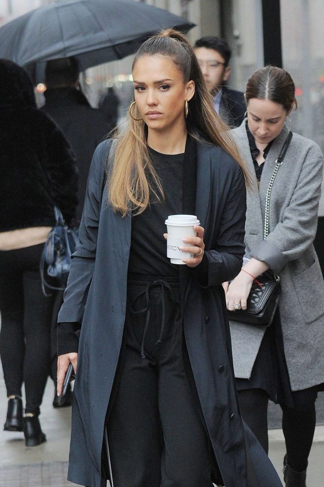 Jessica Alba out in rainy New York