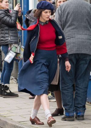 Jessica Brown Findlay on set of 'Gurnsey' in London
