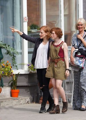Jessica Chastain and Sophia Willis - On set of 'It Chapter Two' in Port Hope