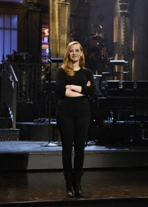 Jessica Chastain - During a promo for Saturday Night Live in NYC