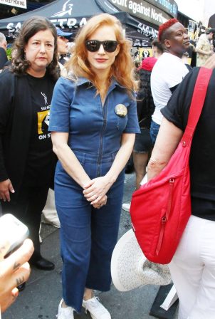 Jessica Chastain - Seen at 'Rock the City for a Fair Contract' rally at Times Square in NY