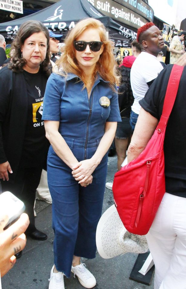 Jessica Chastain - Seen at 'Rock the City for a Fair Contract' rally at Times Square in NY