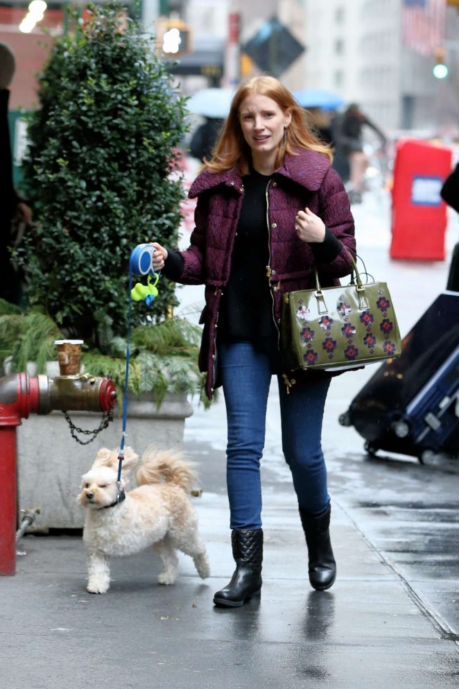 Jessica Chastain With Her Dog in New York City
