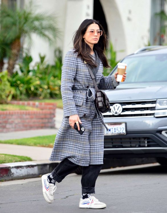 Jessica Gomes in Grey Long Coat - Out in LA
