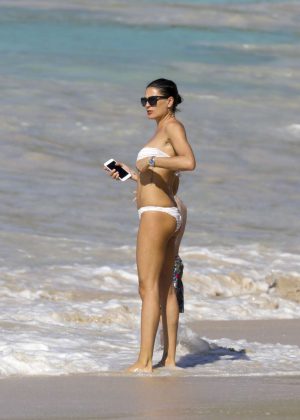 Jessica Lemarie in White Bikini on the beach in St Barth