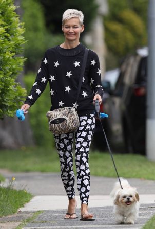 Jessica Rowe - With her pooch out on a walk in Sydney