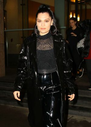 Jessie J in Black PVC Outfit - Out in New York