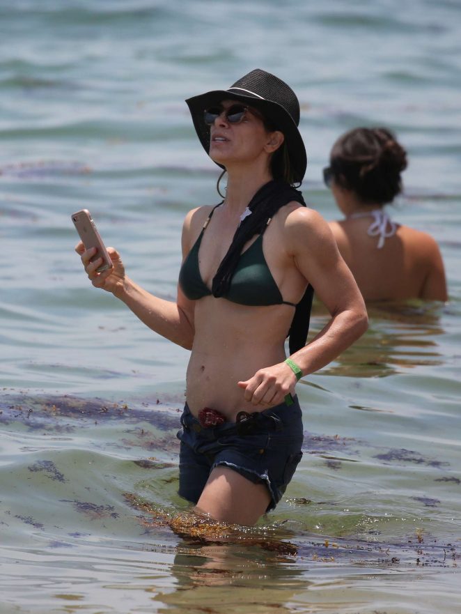 Jillian Michaels in Bikini Top and Shorts at the Beach in Miami