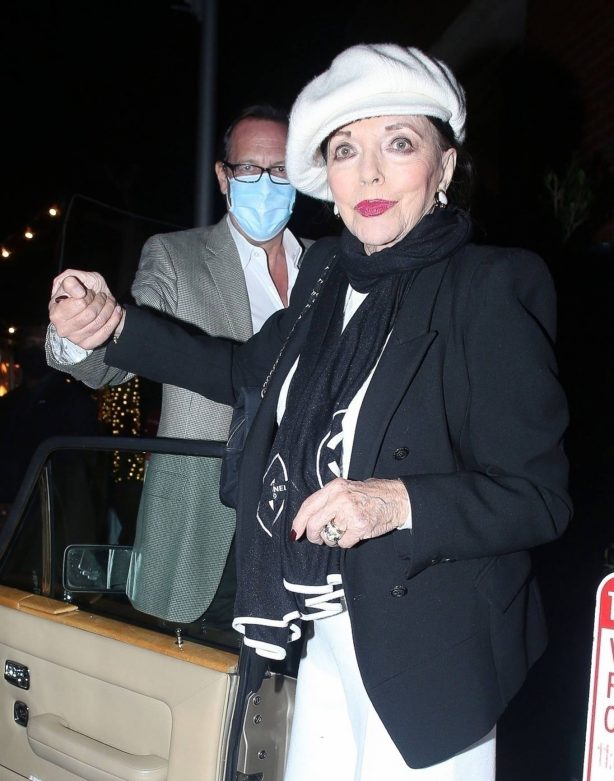 Joan Collins - Out for a dinner with her 56-year old husband Percy Gibson in Los Angeles
